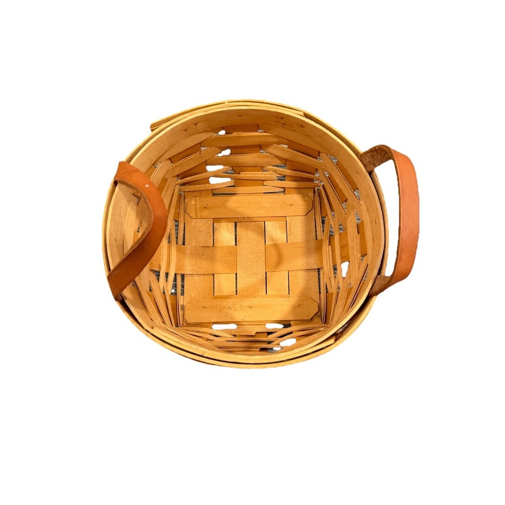 Vintage Round Woven Royce Craft Basket Leather Handles Made‎ in Ohio  7"